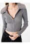 Faux Fur Collar Long Sleeve Zippered Crop Knitwear Cardigan - 5