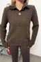 Women's Stand Collar Buttoned Knitwear Sweater Brown - 27K 5178 - 2