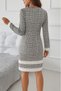 Women's Long Sleeve Round Neck Hem Striped Detail Mini Woven Dress - 3