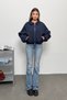 Women's Shirt Collar Zippered Double Pocket Jacket Navy Blue - 27K 506 - 3