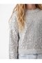 Long Sleeve Crew Neck Sequined Striped Knit Sweater - 4