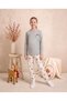 Girls & Teenagers Winter Seasonal Cotton Single Jersey Winter Love Penguin Printed Straight-Leg Long-Sleeved Pajama Set Gray
