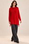 Women's Long Sleeve Round Neck Lace-Up Side Knit Patterned Knitwear Tunic - Modern Islamic Fashion and Winter Elegance - 6