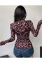 Women's long sleeve hooded front zipper leopard print puffer diving jacket - 3