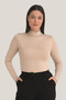 Special Production Women's Skin Color Turtleneck Long Sleeve Body 3 Pieces Daily Wear Textile Product Plain Blouse - 2