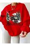 Women's Fleece Lined 3 Thread Organic Cotton Oversize Christmas Special Believe Round Neck Sweatshirt