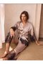 Women's Satin Alta Pajama and Dressing Gown Set with Lace Details, 2-Piece Pajama Set