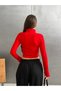 Women's Red Finger-Looped High Neck Zippered Diving Fabric Blouse - 7