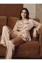 Women's Satin Alt Pajama and Dressing Gown Set with Lace and Feather Detail, 2-Piece Pajama Set - 3