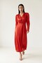 Red Button Detailed V-Neck Midi Dress - 3
