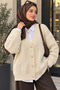 Knitted Patterned Buttoned Knitwear Cardigan Ecru