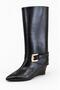 Women's Stylish Pointed Toe Belt Detailed Wedge Heeled Black Rustic Slip-On Boots & Boots