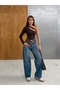 Women's Bitter Brown Single Sleeve Low-Cut Front Long Sleeve Diver Fabric Blouse - 7