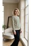 Women's Basic Green Striped Long Sleeve Cotton Sweatshirt - 7
