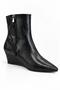 Women's Stylish Pointed Toe Belt Detailed Wedge Heeled Black Rustic Slip-On Boots & Boots - 4