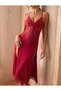 Women's Combed Cotton Viscose Long Nightgown with Lace and Elegant Slits - 6