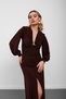 Brown Accessory Detailed Padded Slit Long Dress - 5