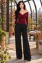 Women's Long Sleeve Double-Breasted V-Neck Viscose Blouse with Ruffle Detail - Feminine Posture and Timeless Elegance - 3