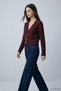 V-Neck Button Detailed Short Cardigan 2533 Claret Red - 3