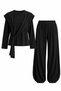 Black Padded Shawl Detailed Three-Piece Set - 4