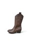 Women's Brown Embroidered Zipper Detailed Western Cowboy Boots with 5cm Heel - 3