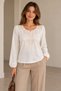 Women's Crew Neck Lace Embroidered Three Quarter Sleeve Sporty Stylish Curve Plus Size Viscose Blouse