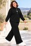 Plus Size Women's Stand Collar Metal Button and Accessory Detailed Wide Leg Two-Piece Set - 2