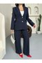 Women's Lace-Up Gold Buttoned Blazer Jacket and Pants Suit