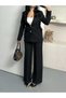 Women's Lace-Up Gold Buttoned Blazer Jacket and Pants Suit