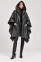 Women's Black Hooded Plaid Lined Asymmetrical Genuine Leather Cape - 3