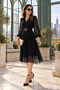 Women's Chiffon Fabric Double-Breasted Collar Pleated Flared Cut Midi Dress - Romantic Elegance and Event-Ready Chic New Season - 6