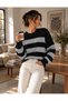 Striped Crew Neck Oversize Women's Knitwear Sweater - 2