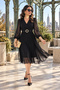 Women's Chiffon Fabric Double-Breasted Collar Pleated Flared Cut Midi Dress - Romantic Elegance and Event-Ready Chic New Season