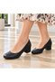 Women's Genuine Leather Round-Toe Short Thick-Heeled Classic Shoes - 2