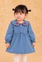 Baby Girl Cherry Embroidered Baby Collar Blue Dress - 2
