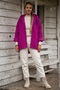 Italian Fuchsia Hooded Long Sleeve Zippered Pocket Boucle Back Long Oversize Woven Coat 70 80 - 6