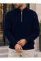 Men's Reverse Knit Zippered Collar Thick Sweater Knitwear Navy Blue