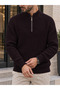 Men's Reverse Knit Zippered Collar Thick Sweater Knitwear Claret Red - 5