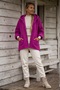 Italian Fuchsia Hooded Long Sleeve Zippered Pocket Boucle Back Long Oversize Woven Coat 70 80