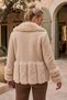 Italian Beige Fur Collar Long Sleeve Snap Collar Wool Knitwear Coat with Fur Detail on Skirt and Sleeve Ends 68 60 - 8