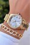 Gold Color - Women's Wristwatch with Calendar and Day Display - Waterproof - Comes with Bracelet Gift