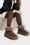 Short Mini Women's Boots with Embroidery Detail on the Ankle and Fur Inside Brown