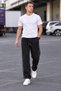Men's Baggy 3-Ply Piped Full-Length Cuff Adjustable Hem with Stoppers Soft Fabric Black sweatpants - 4