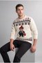Christmas Themed Teddy Bear Patterned Standard Fit Crew Neck Knitwear Sweater I4951Ax26Wn