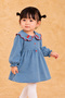Baby Girl Cherry Embroidered Baby Collar Blue Dress