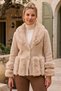 Italian Beige Fur Collar Long Sleeve Snap Collar Wool Knitwear Coat with Fur Detail on Skirt and Sleeve Ends 68 60
