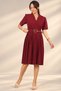Women's V-Neck Skirt Pleated Short Sleeve Crepe Dress - 3