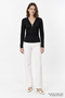 V-Neck Blouse with Metal Buckle and Fitted Waist - 2