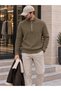 Men's Reverse Knit Zippered Collar Thick Sweater Knitwear Beige - 3
