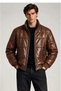 Cognac Fur Hooded Genuine Leather Puffer Coat - 2